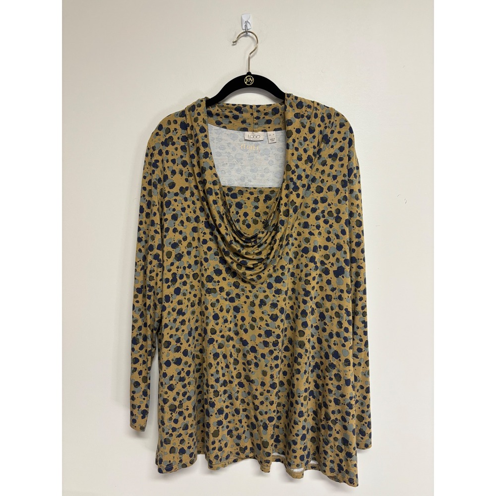 LOGO by Lori Goldstein Legacy Printed Rayon 230 Cowl‎ Neck Top, Women's Size XL